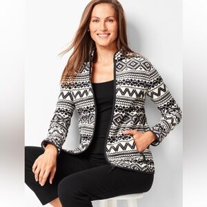 Talbots GEO-PRINT FAIR ISLE POLAR FLEECE JACKET Size Medium - Black and White